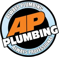 AP Plumbing always plumbing always professional logo in orange black white and blue
