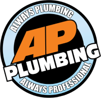 AP Plumbing always plumbing always professional logo in orange black white and blue