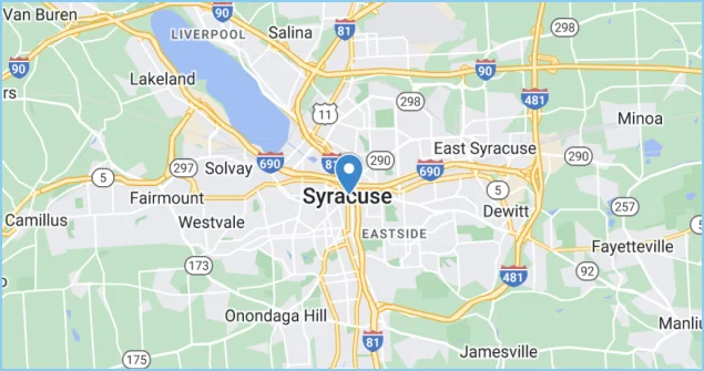 google maps view of AP Plumbing service area in and around Syracuse NY